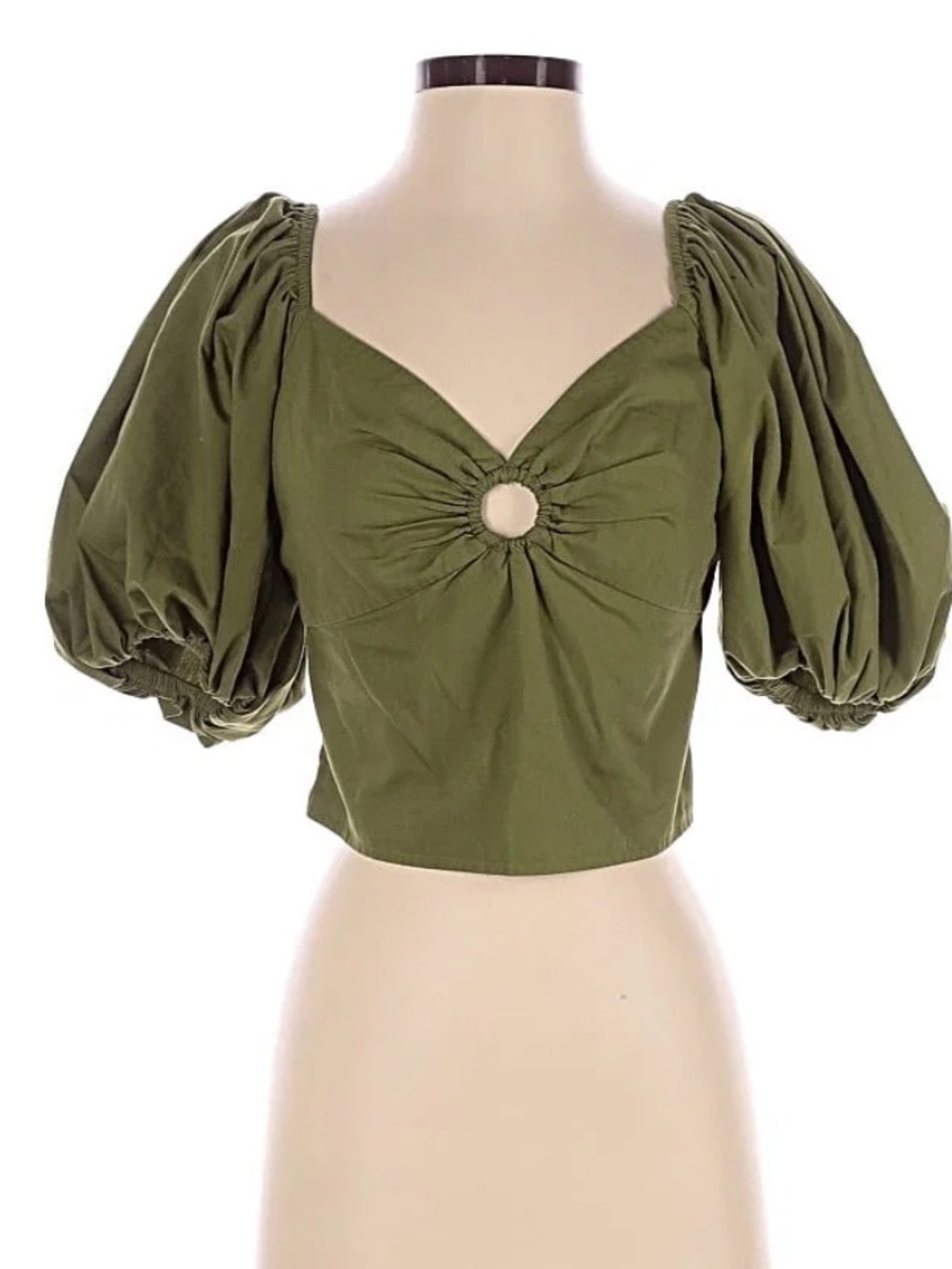 Abercrombie & Fitch Olive Green Puff-Sleeve Crop Top